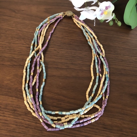 Vintage Purple Blue Beaded Multi Strand Necklace